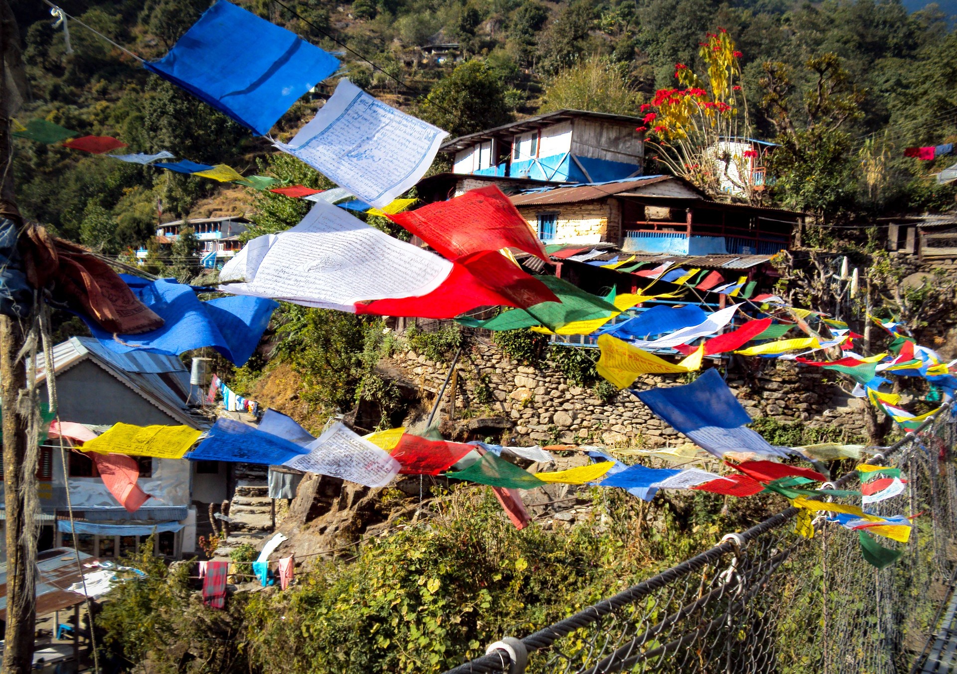 Prayers Flags: The beauty of villages of the Himalayas.